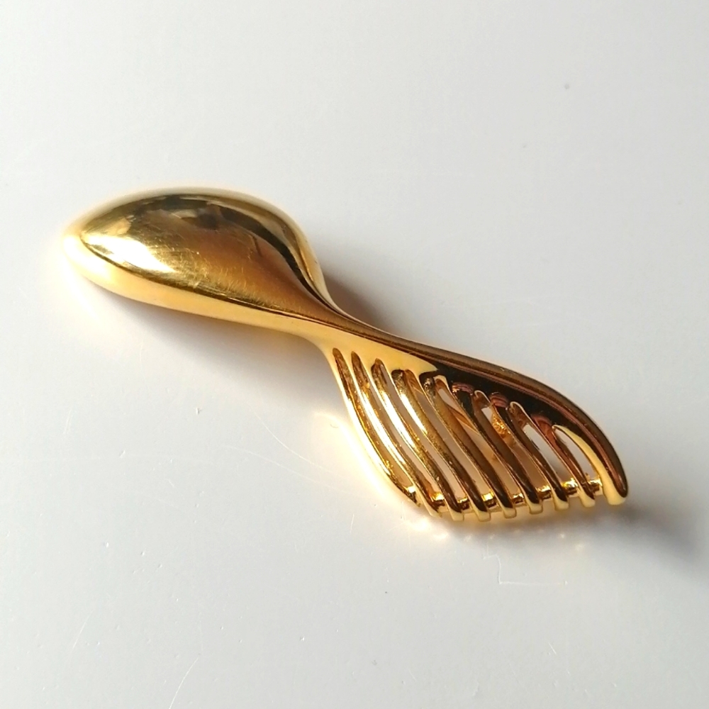 Vintage Monet Minimalist Abstract Goldtone Unisex Brooch Pin - Picture 2 of 7